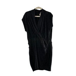 Rachel Roy Dress M Black Textured Wrap Elegant Pleated Draped Metallic Luxury